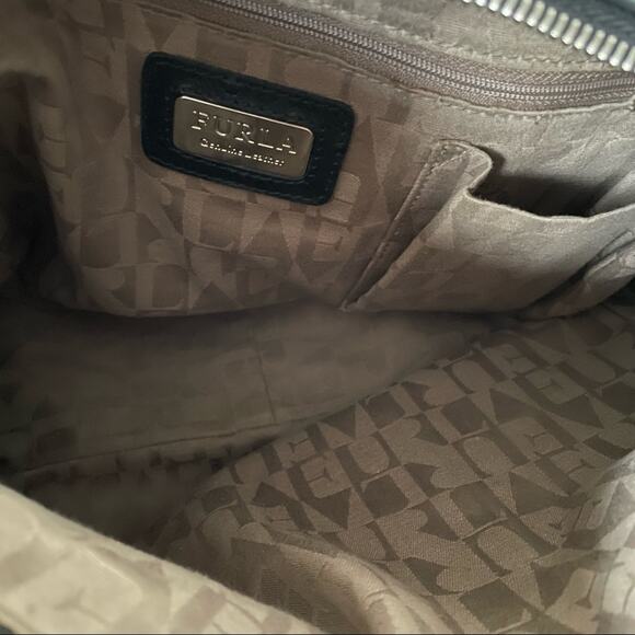 Furla Soho Hobo Bag Leather Shoulder Top Handle Ostrich Embossed $398 Black EUC - Picture 8 of 13